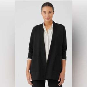 Eileen Fisher Washable Flex Ponte High Collar Jacket
Easy Fit, Long  large EUC